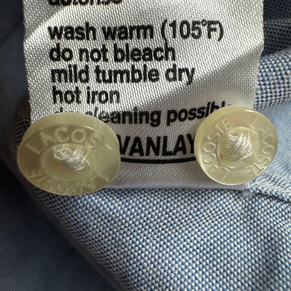 Lacoste Mens Short Sleeve Button Shirt Size 46/18/XL 100% Cotton Light Blue - Picture 7 of 9